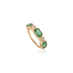 Natural 2.07 Ct Octagon Emerald 
Diamond Stackable Band Ring in 14K Yellow Gold