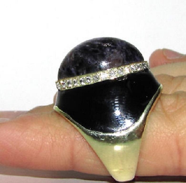 Cabochon Natural 20.75 Carat Purple Jade Diamond Ring Modern For Sale