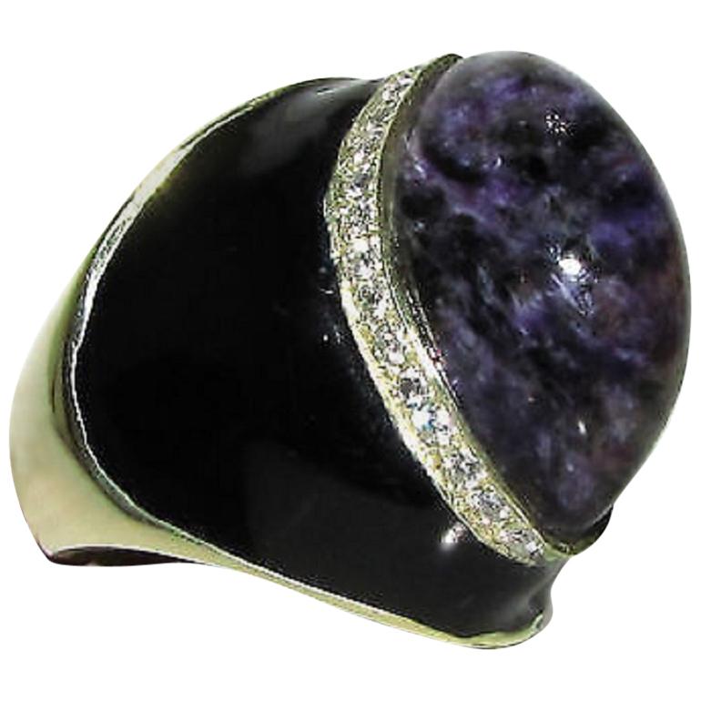 Natural 20.75 Carat Purple Jade Diamond Ring Modern