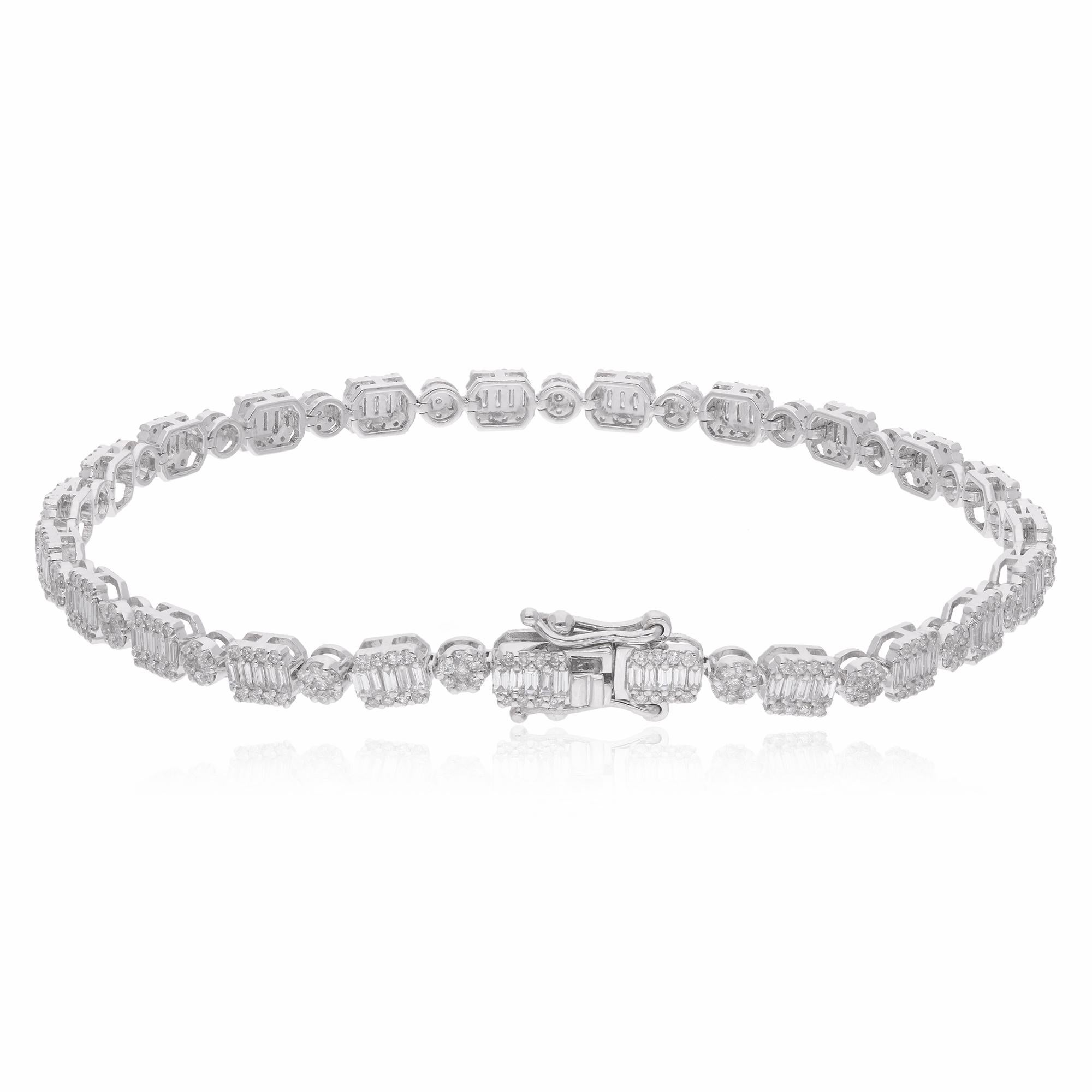 Baguette Cut Natural 2.09 Carat Baguette Diamond Charms Bracelet 14 Karat White Gold Jewelry For Sale