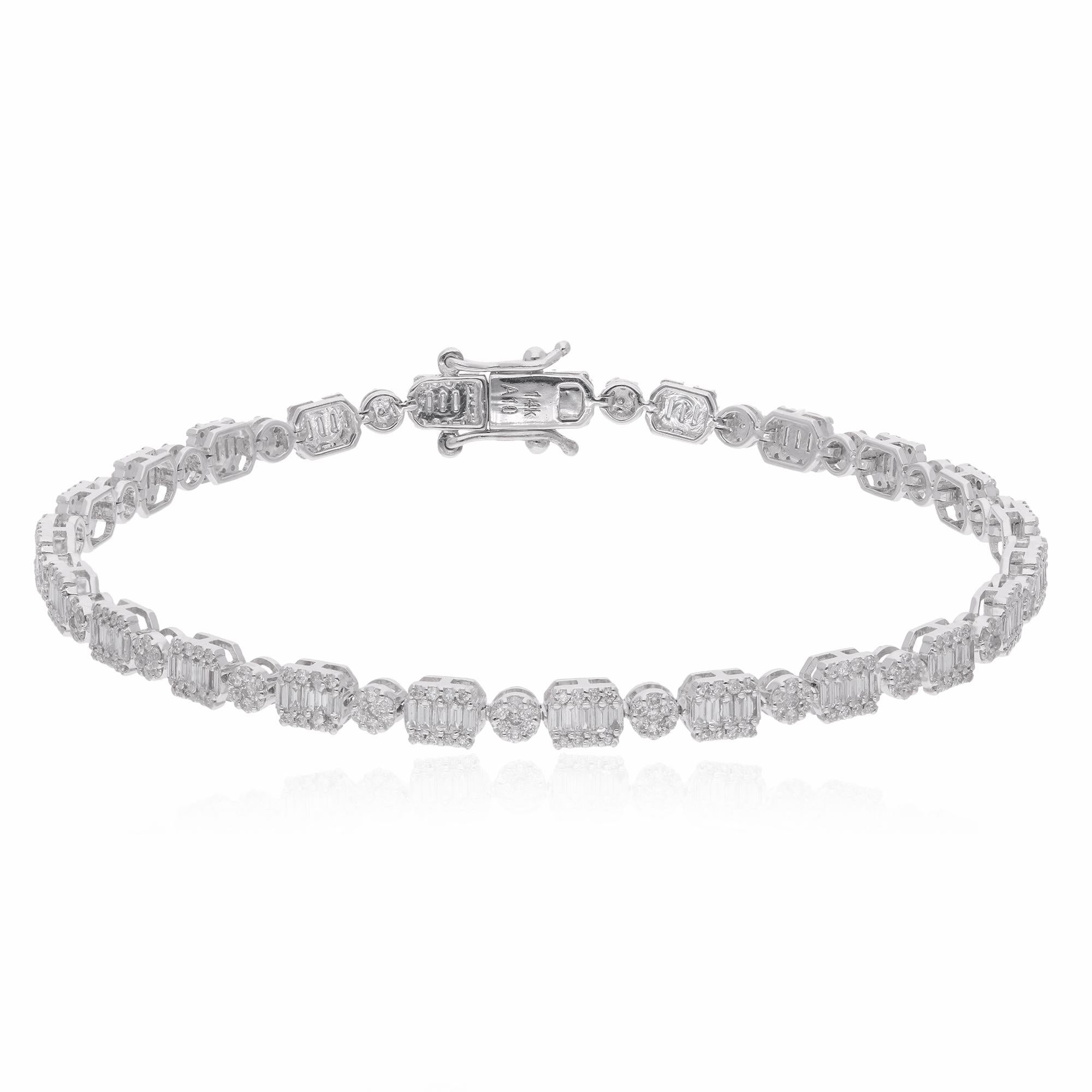 Natural 2.09 Carat Baguette Diamond Charms Bracelet 14 Karat White Gold Jewelry In New Condition For Sale In Diera, Dubai