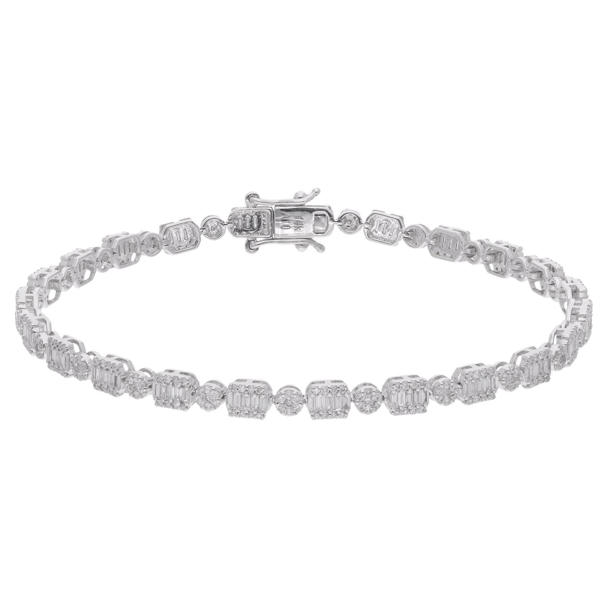 Pulsera de tenis con racimo de diamantes naturales de 2,09 quilates Joyas de oro blanco de 14 quilates