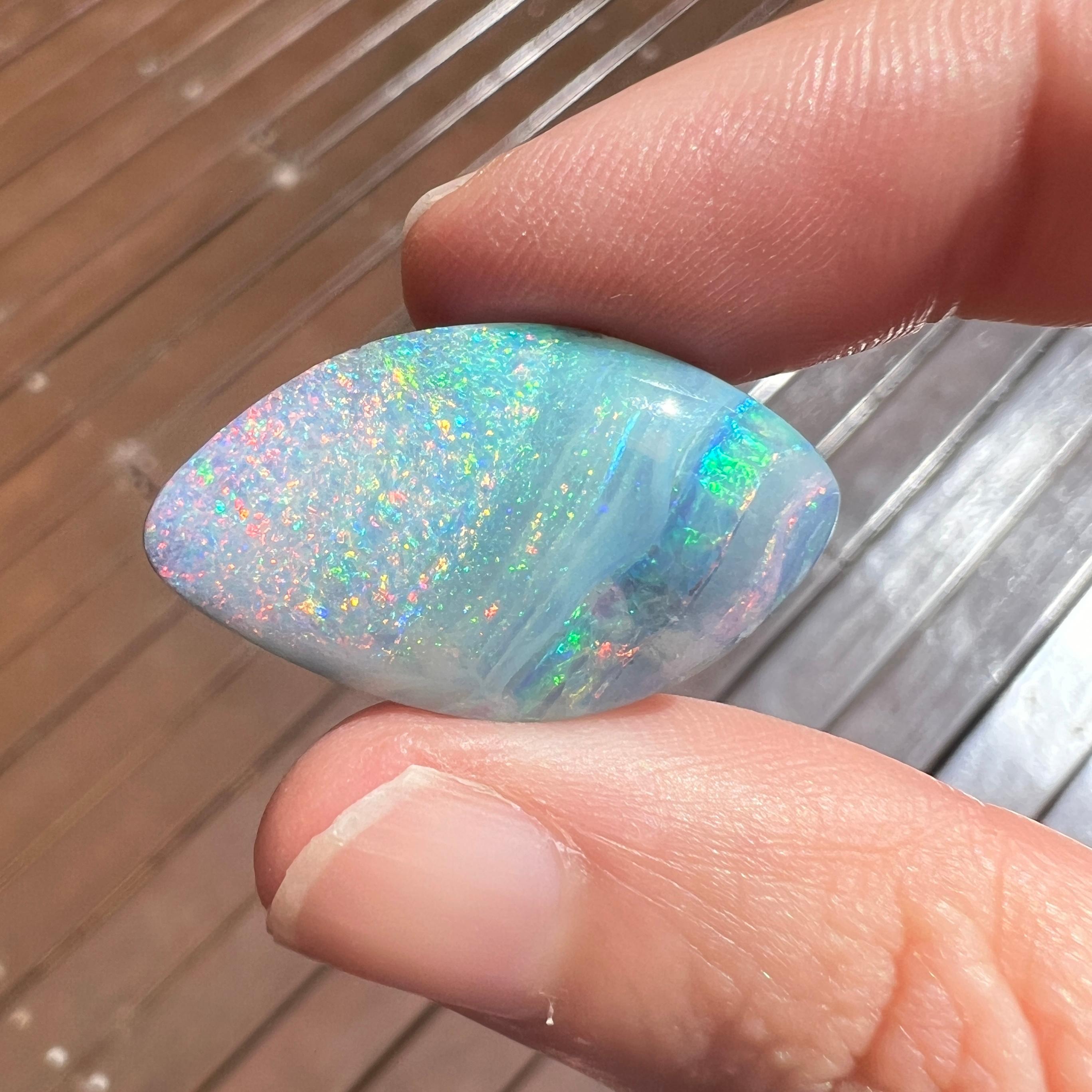 Cabochon Natural 20.94 Ct Australian rainbow boulder opal mined by Sue Cooper For Sale