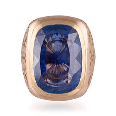Natural 21 Carat Ceylon Sapphire 18 Karat Gold Men's Ring