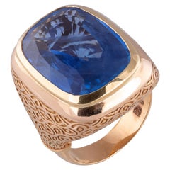 Natural 21 Carat Ceylon Sapphire 18 Karat Gold Men's Ring