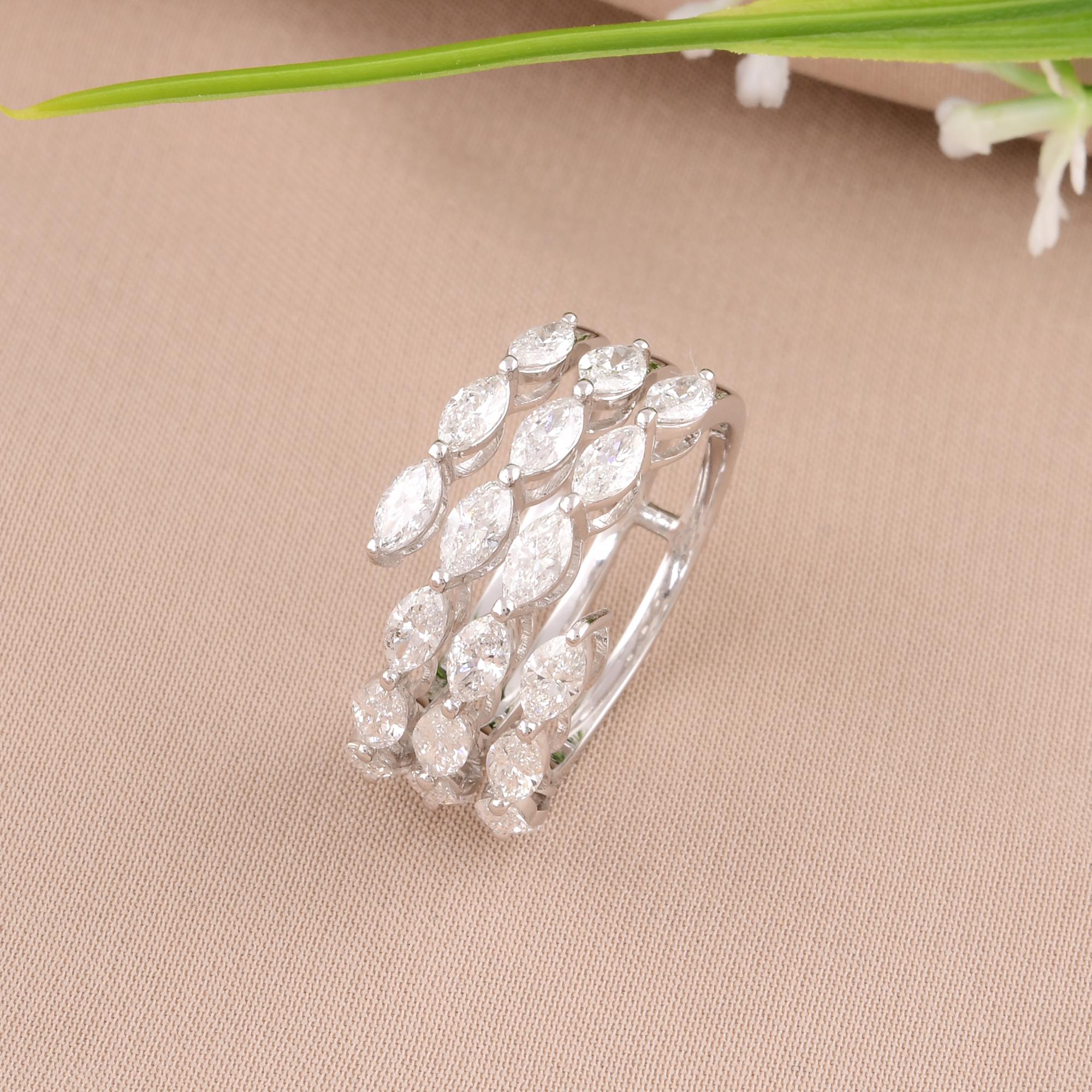 Im Angebot: Natürliche 2,1 Karat Marquise Diamant Breite Band Ring 14 Karat Weißgold-Schmuck () 7