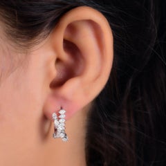 Natural 2.1 Carat Pear & Round Diamond Hoop Earrings 18 Karat White Gold Jewelry