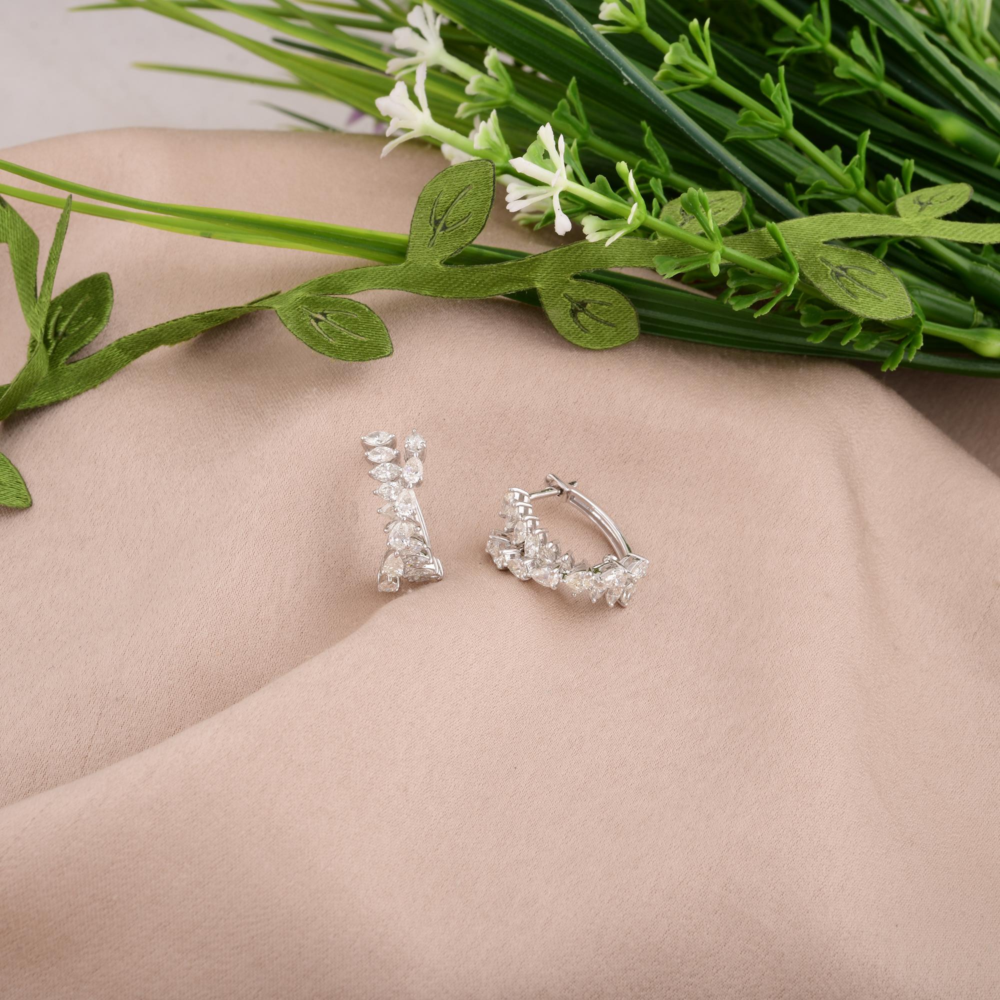 Modern Natural 2.1 Carat Pear & Round Diamond Hoop Earrings 18 Karat White Gold Jewelry For Sale