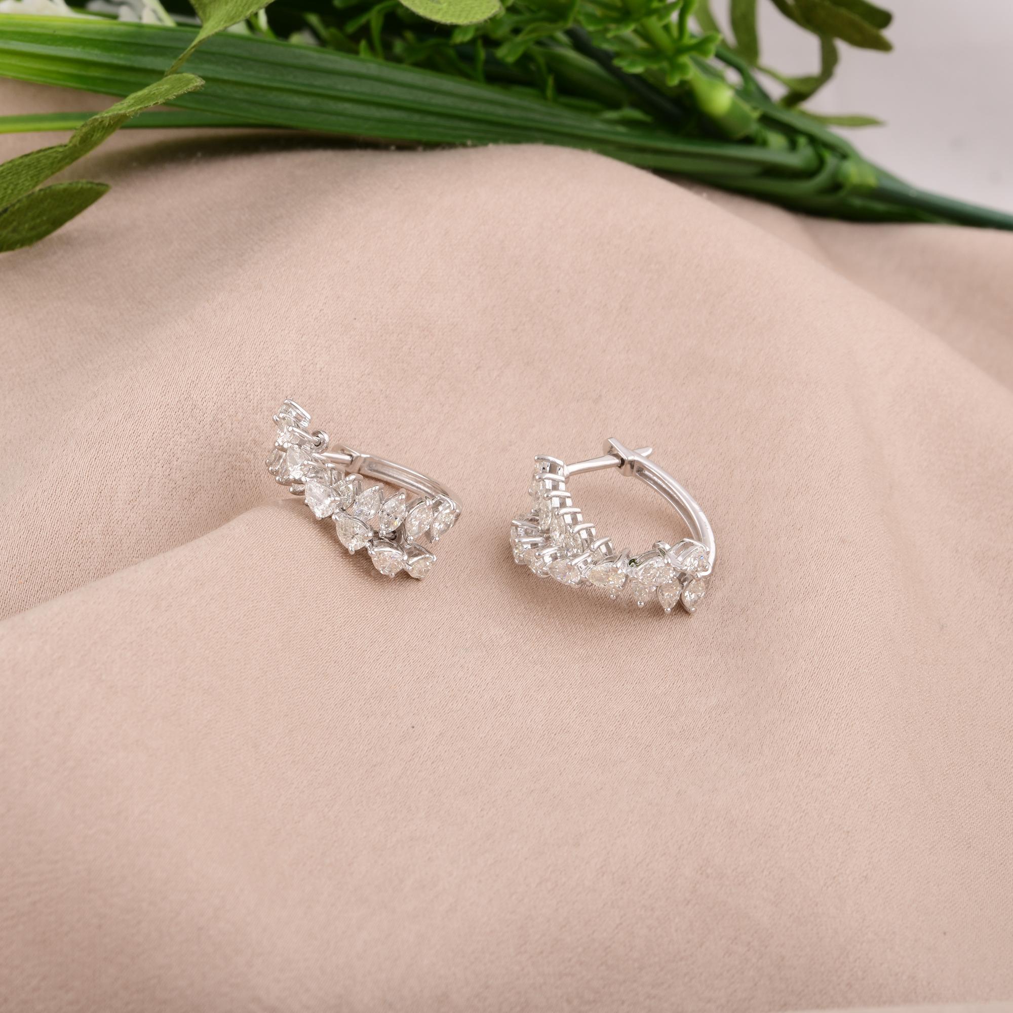 Women's Natural 2.1 Carat Pear & Round Diamond Hoop Earrings 18 Karat White Gold Jewelry For Sale
