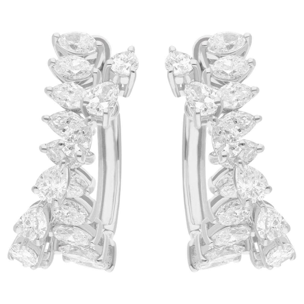 Natural 2.1 Carat Pear & Round Diamond Hoop Earrings 18 Karat White Gold Jewelry