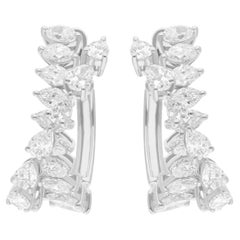 Natural 2.1 Carat Pear & Round Diamond Hoop Earrings 18 Karat White Gold Jewelry