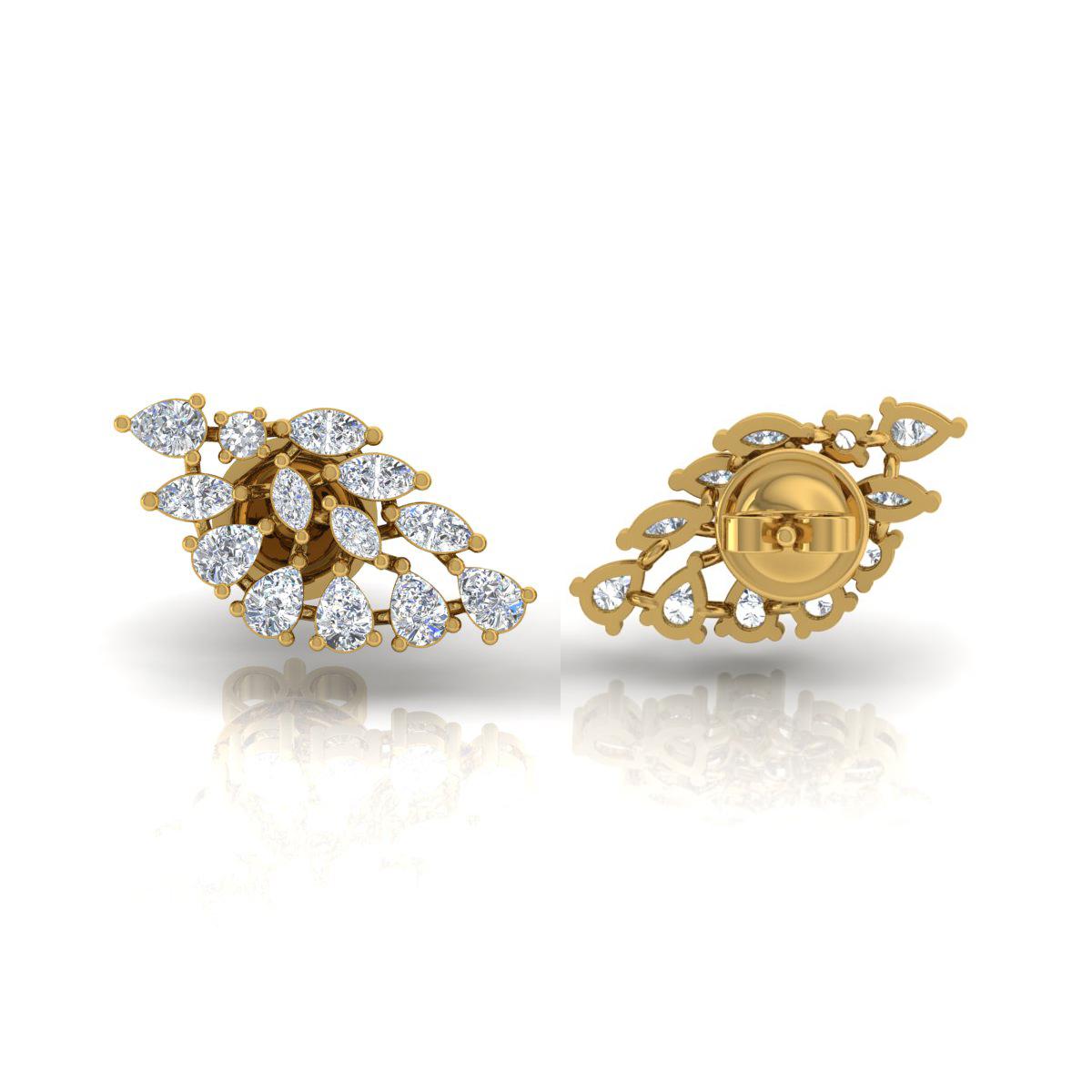 Taille Marquise Boucles d'oreilles en or jaune 14 carats avec diamants ronds taille poire marquise de 2,1 carats SI/H en vente