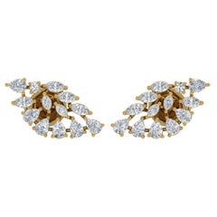 Boucles d'oreilles en or jaune 14 carats avec diamants ronds taille poire marquise de 2,1 carats SI/H