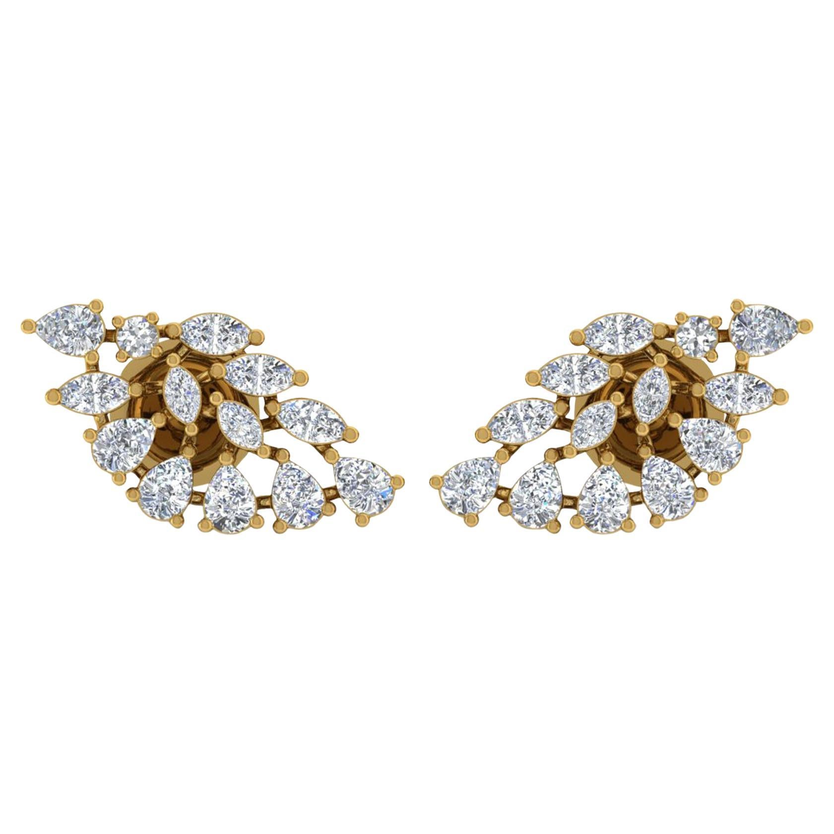 Boucles d
oreilles en or jaune 14 carats avec diamants ronds taille poire marquise de 2,1 carats SI/H