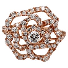 Natürlicher weißer runder Diamant 1.33 Karat TW Roségold Cocktail-Ring