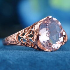 Natural 2.1 Ct. Morganite Vintage Style Filigree Ring in Solid 9K Rose Gold