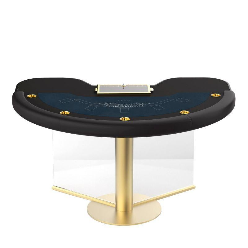 Designed to take on the dealer with the confidence of naturally superior players, the Tableswin Blackjack series adds the ace to any 10 point card. Designed by Marc Sadler. Fully customizable, pro quality microfiber felt, cards and ceramic chips