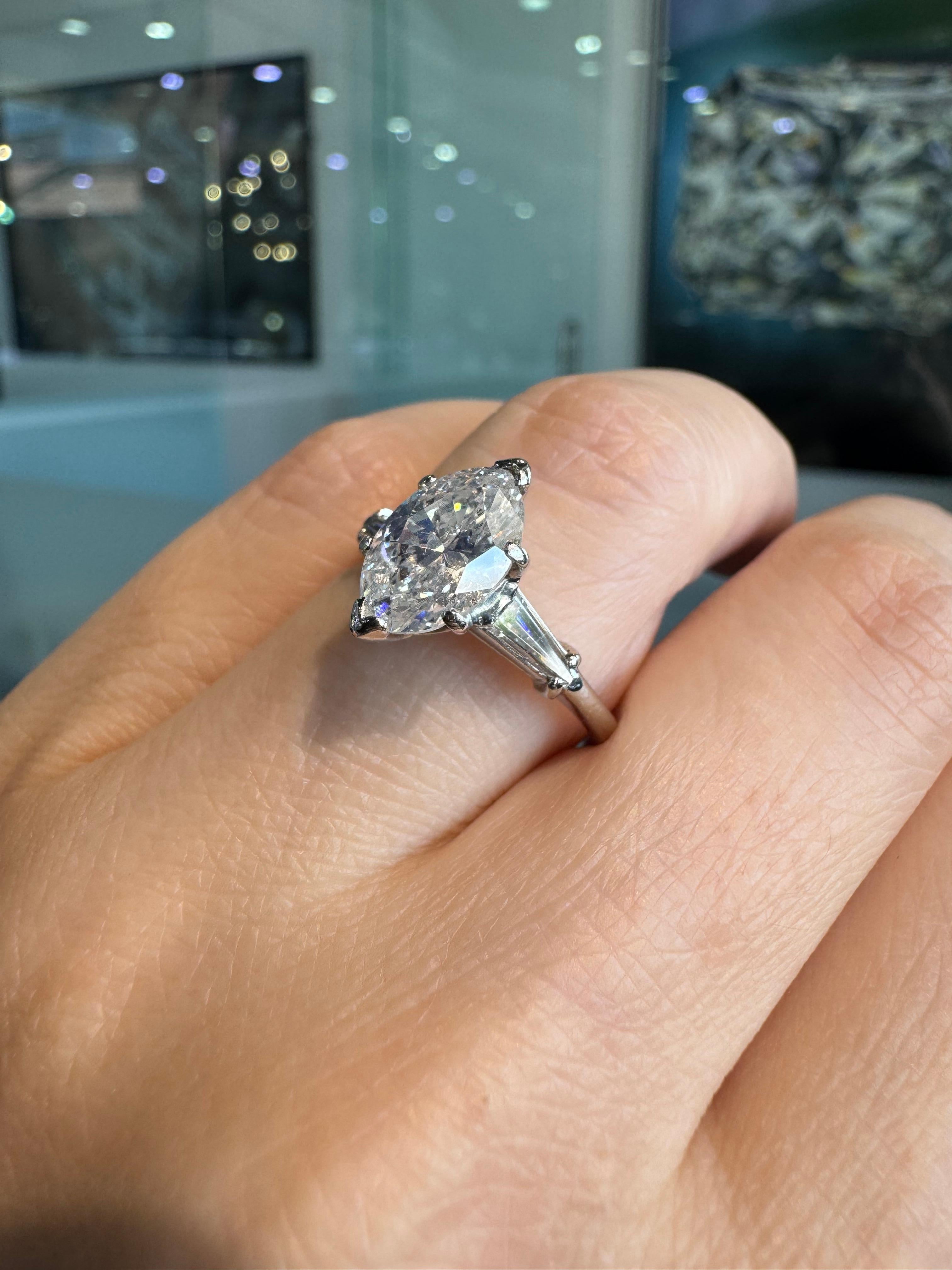 Women's Natural 2.10 Carat Marquise Diamond Engagement Ring Platinum in Stock For Sale