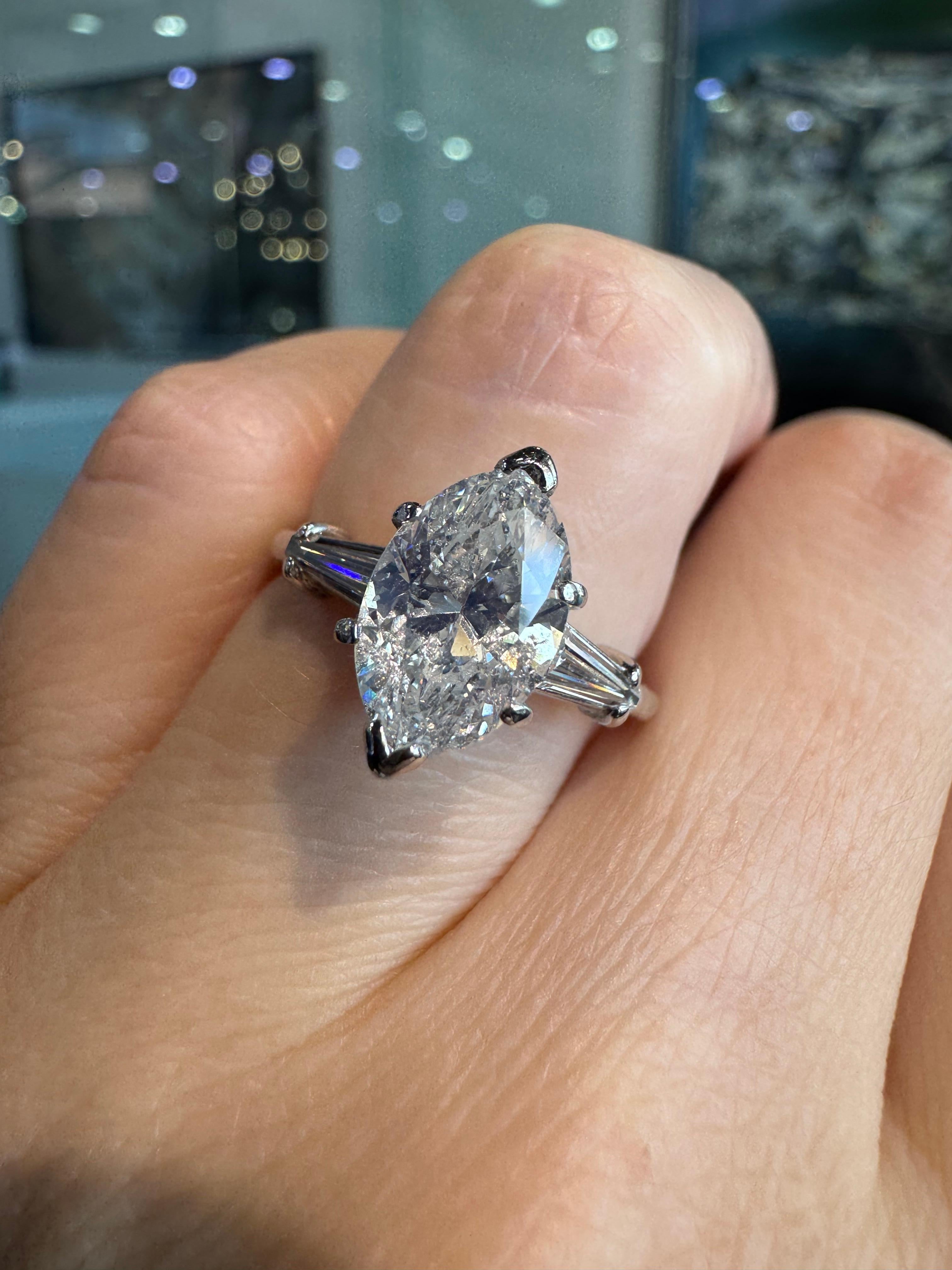 Natural 2.10 Carat Marquise Diamond Engagement Ring Platinum in Stock For Sale 1
