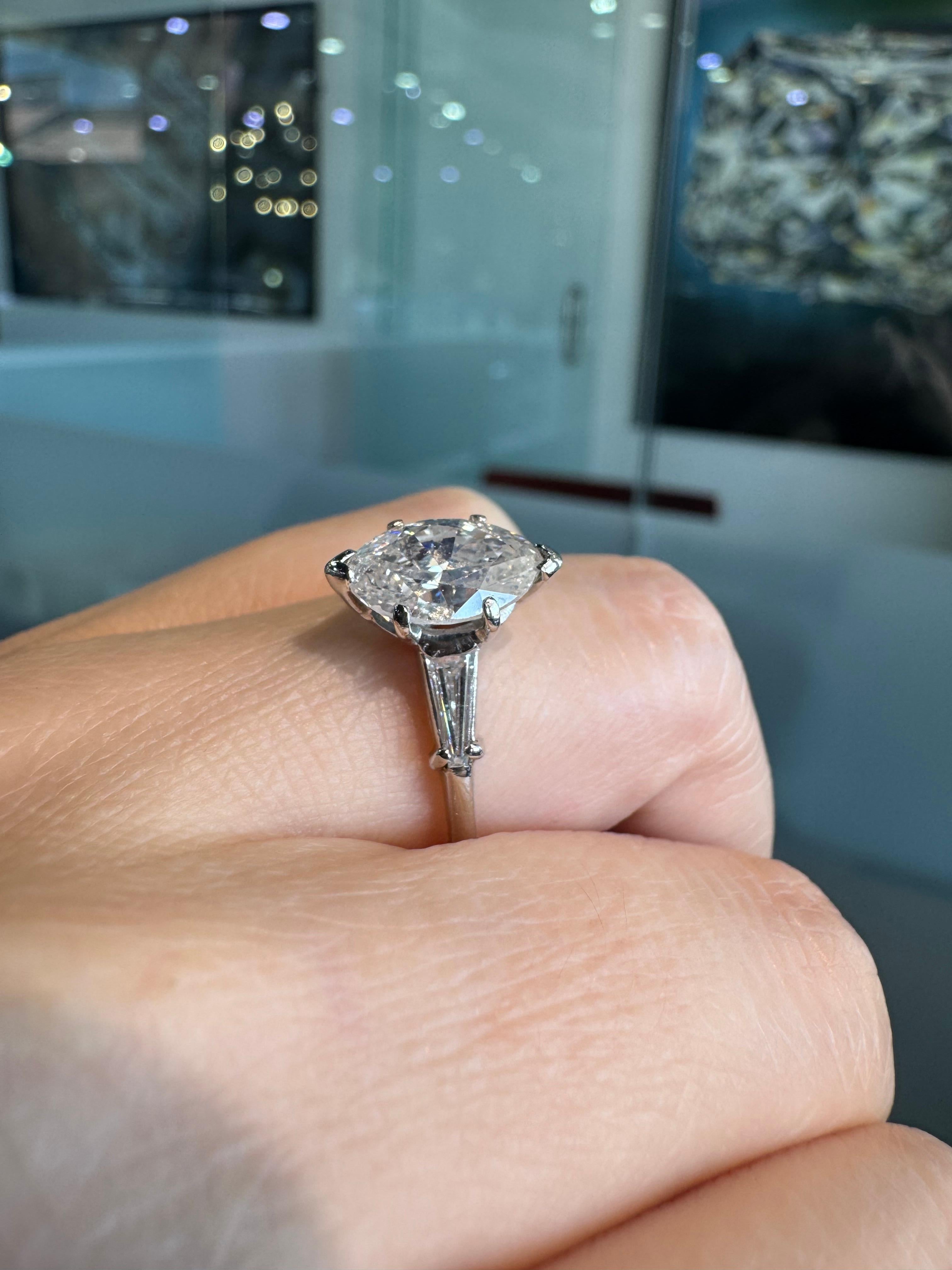 Natural 2.10 Carat Marquise Diamond Engagement Ring Platinum in Stock For Sale 2