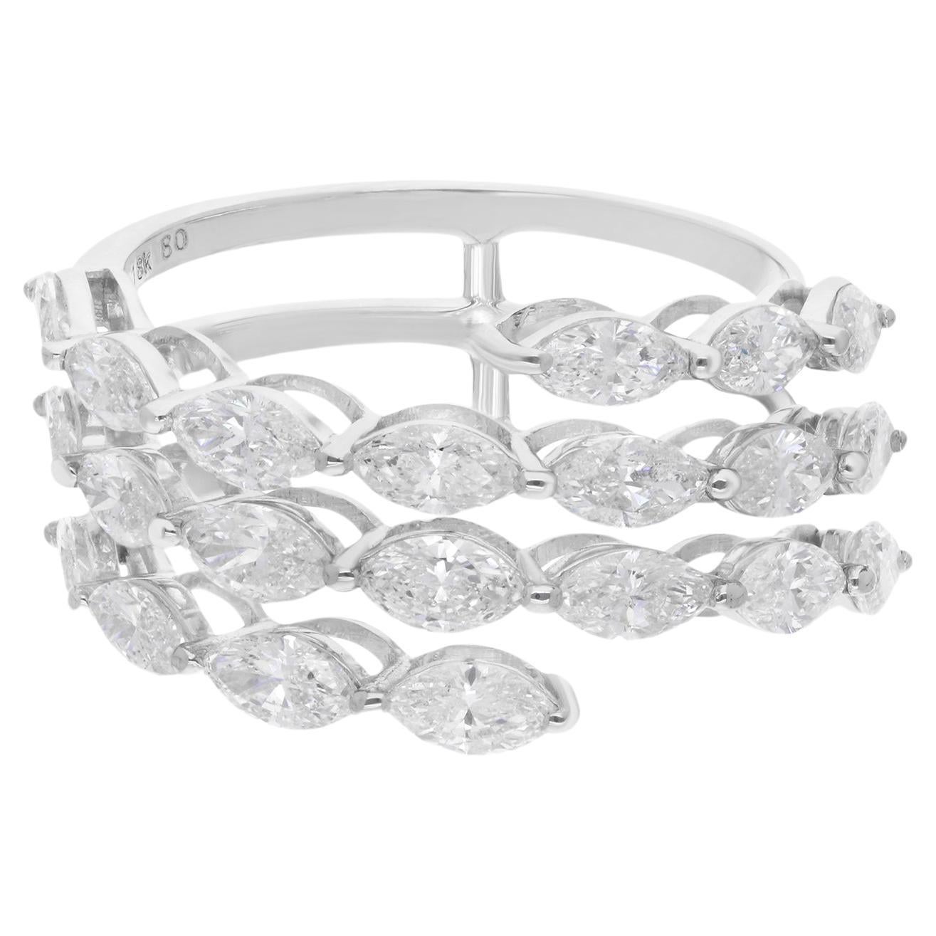 Nature 2.10 Carat Marquise Diamond Spring Ring 14 Karat White Gold Fine Jewelry