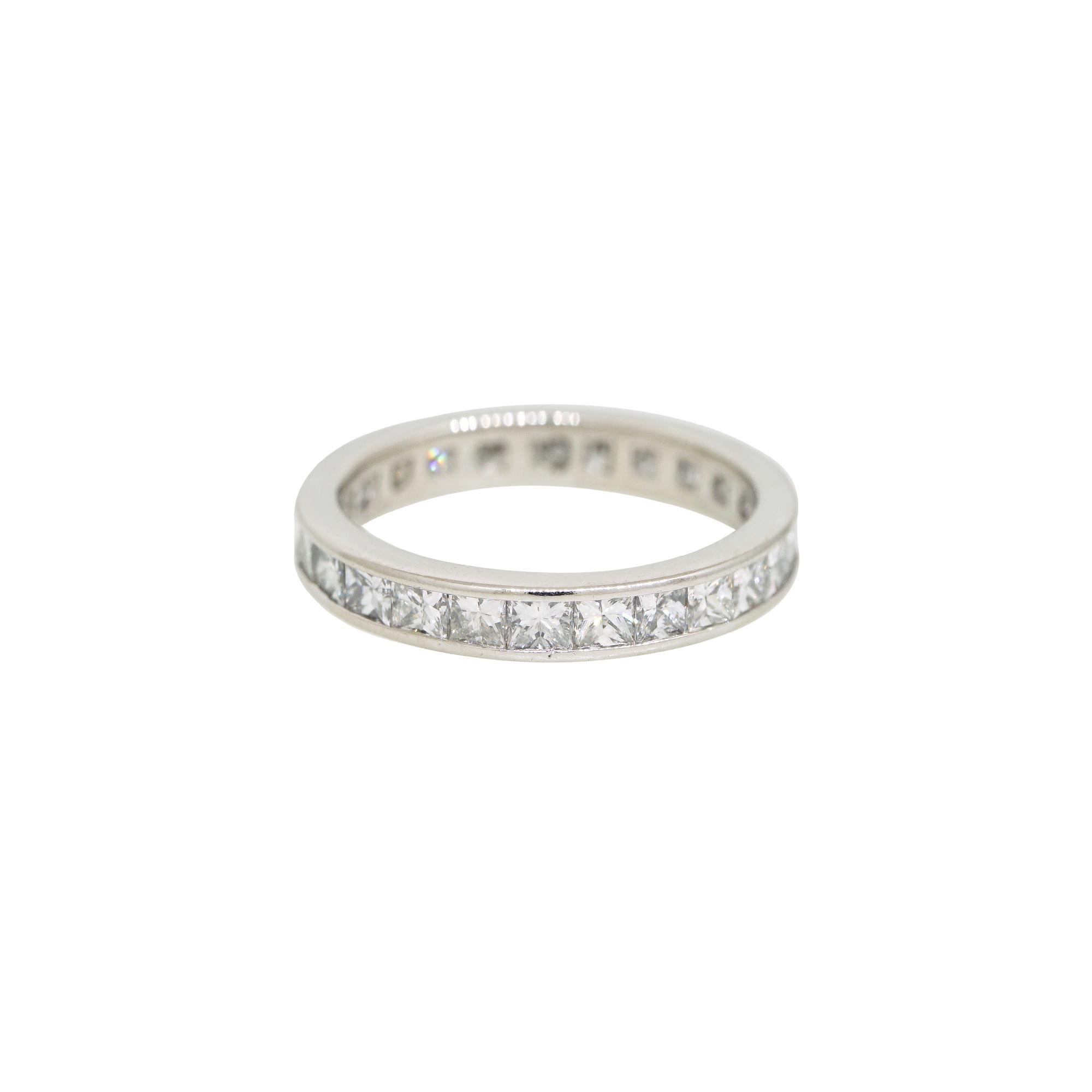 Natural 2.10 Carat Princess Cut Diamond 14-Karat Eternity Band In Stock In Excellent Condition For Sale In Boca Raton, FL