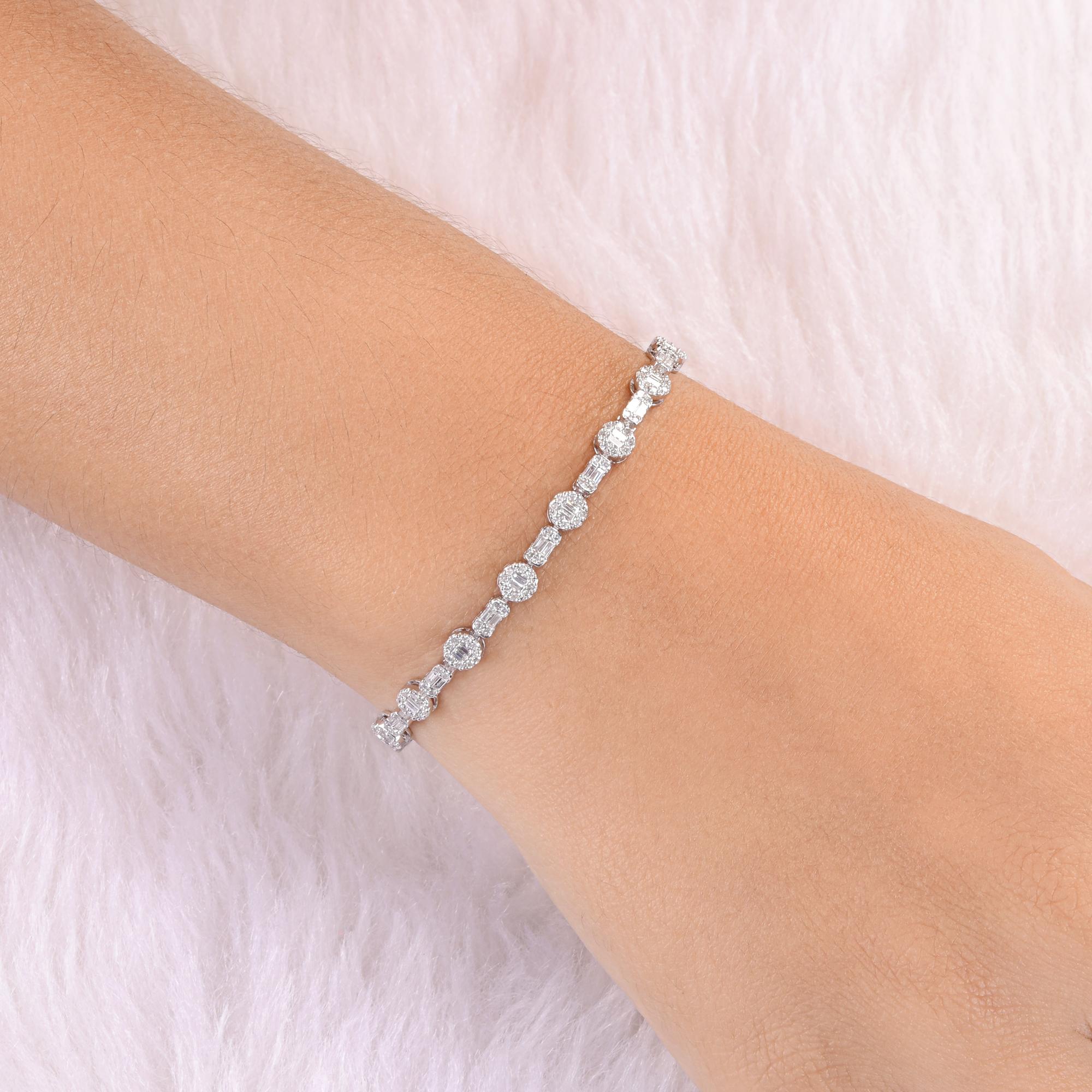 Baguette Cut Natural 2.10 Carat SI/H Baguette Diamond Bracelet 14 Karat White Gold Jewelry For Sale
