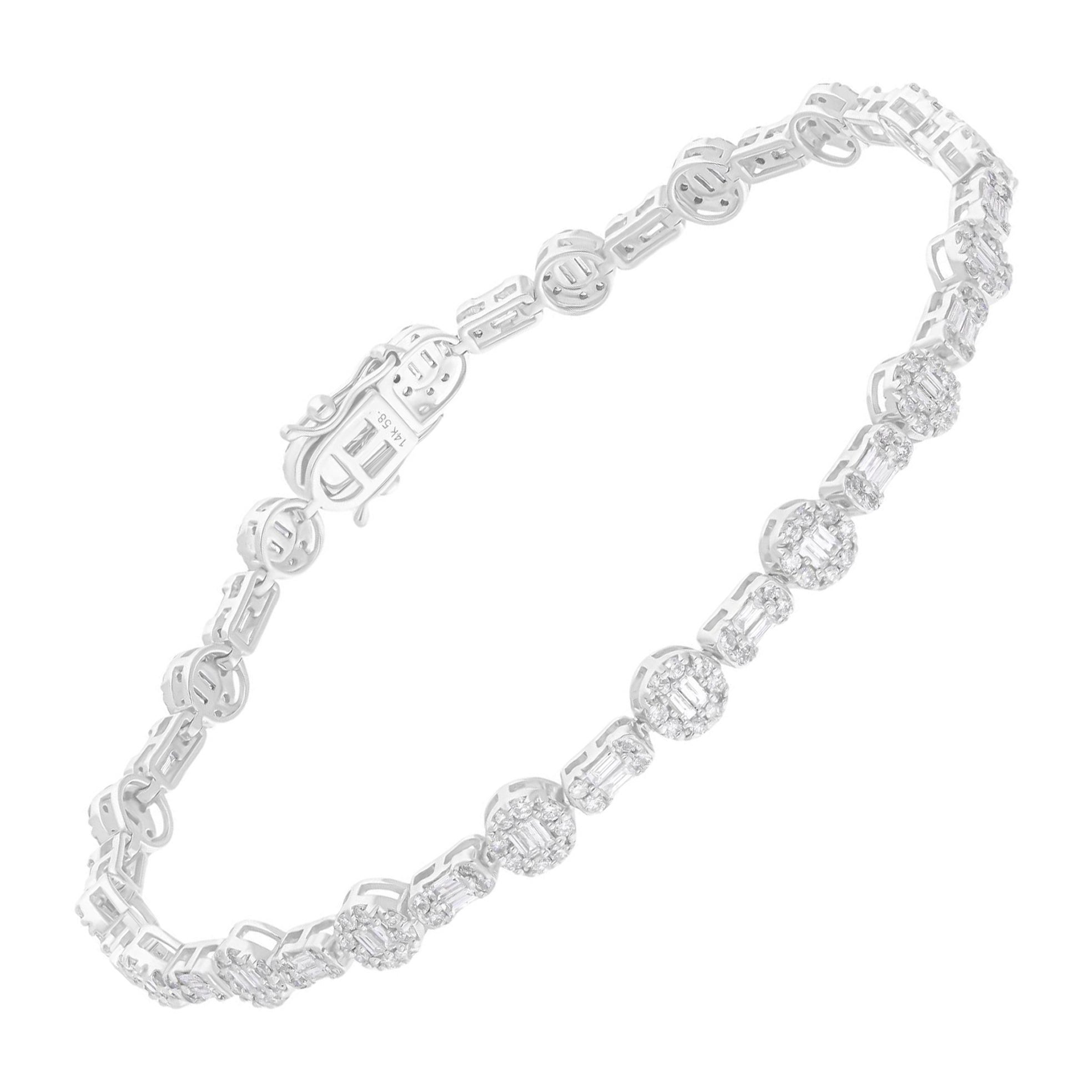 Natural 2.10 Carat SI/H Baguette Diamond Bracelet 14 Karat White Gold Jewelry