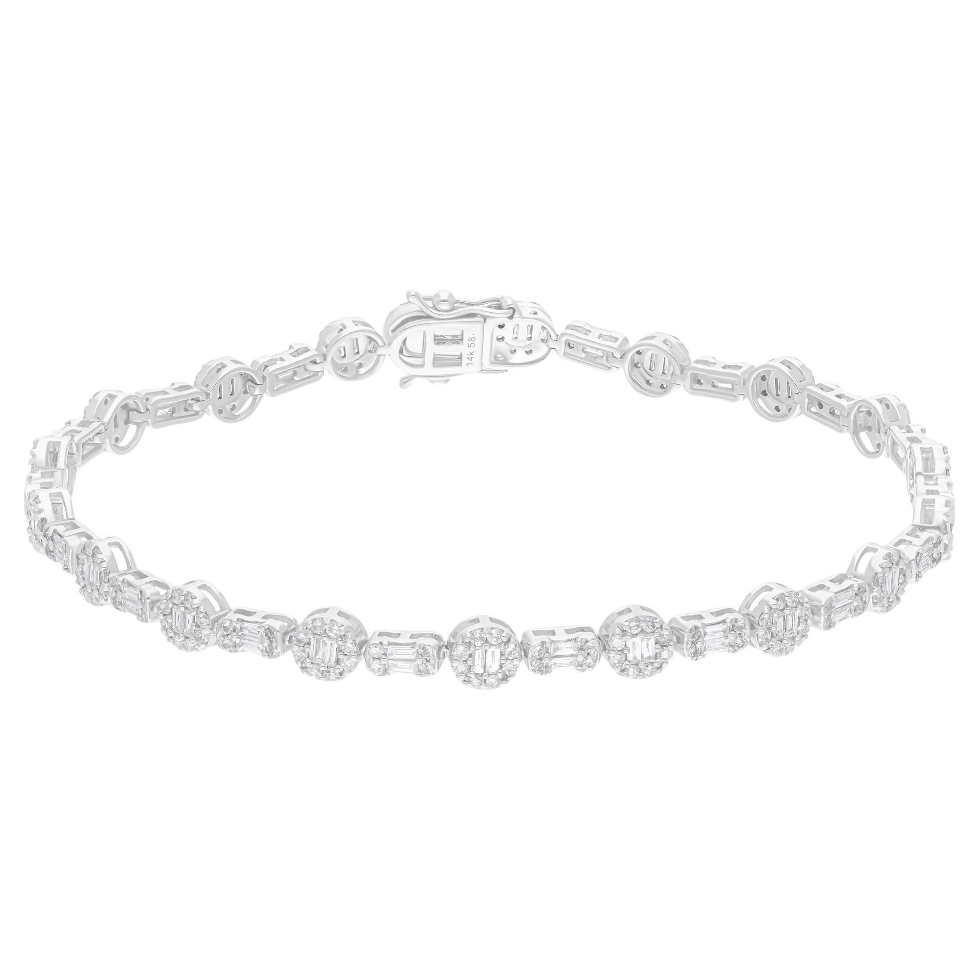 Natural 2.10 Carat SI/H Baguette Diamond Bracelet 14 Karat White Gold Jewelry