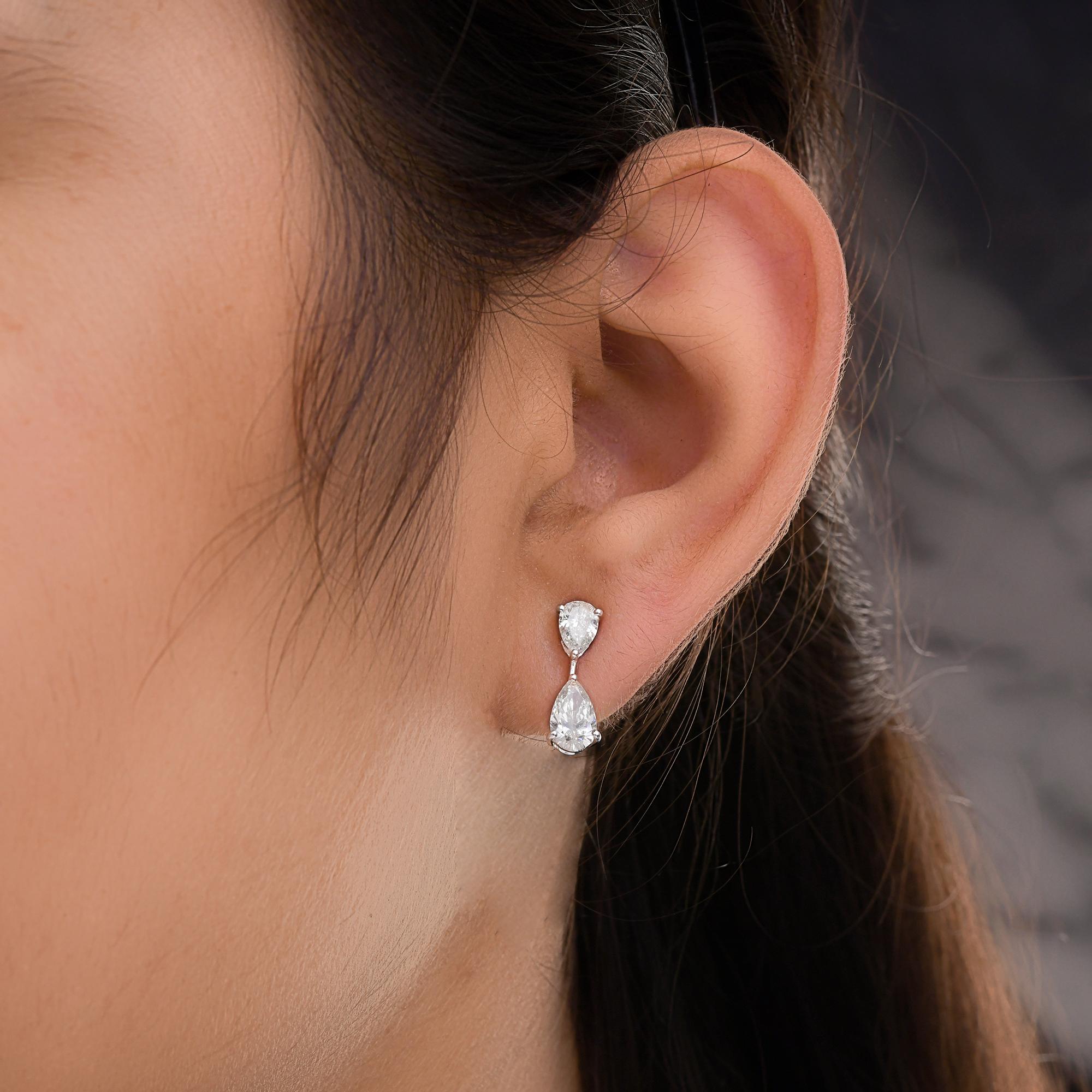Women's Natural 2.10 Carat SI/H Diamond Dangle Earrings 14 Karat White Gold Fine Jewelry For Sale