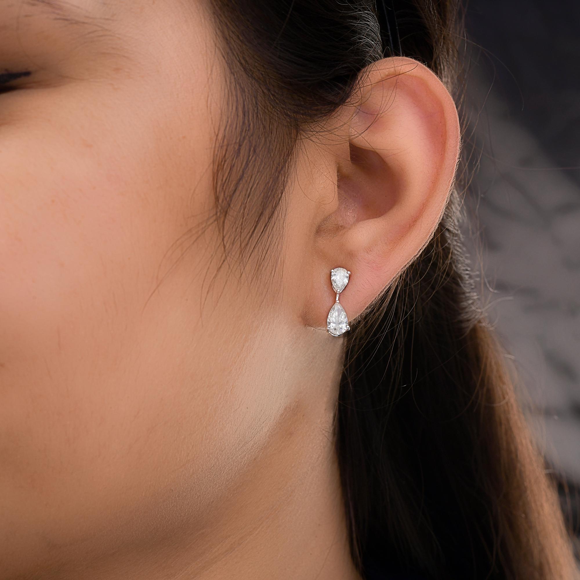 Natural 2.10 Carat SI/H Diamond Dangle Earrings 14 Karat White Gold Fine Jewelry For Sale 1
