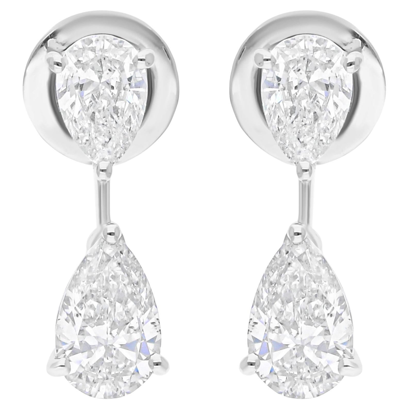 Pendientes colgantes de diamantes naturales de 2,10 quilates SI/H y oro blanco de 14 quilates Joyería fina