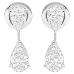 Natural 2.10 Carat SI/H Diamond Dangle Earrings 14 Karat White Gold Fine Jewelry