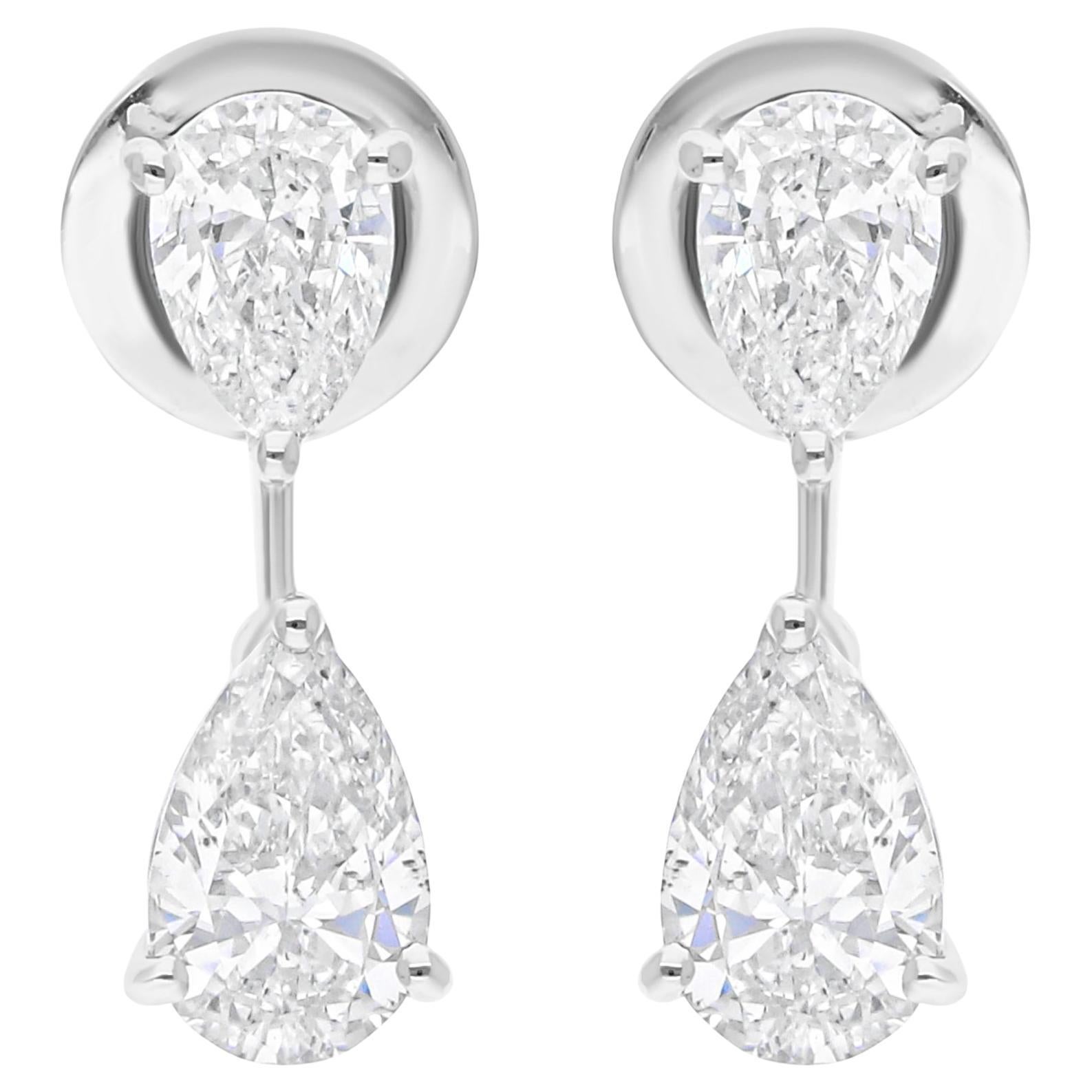 Natural 2.10 Carat SI/H Diamond Dangle Earrings 18 Karat White Gold Fine Jewelry