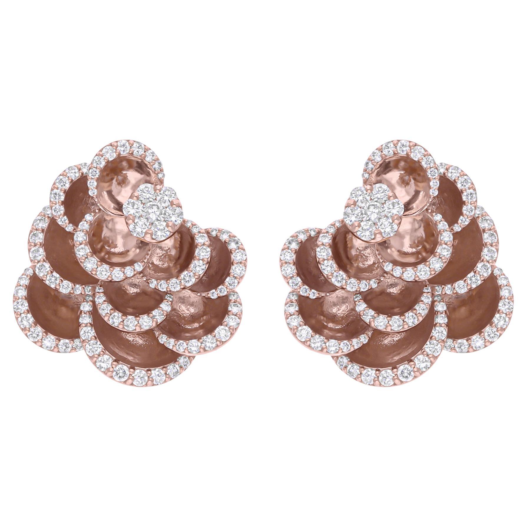 Boucles d'oreilles en or rose 14 carats avec diamants ronds naturels de 2,10 carats SI/H