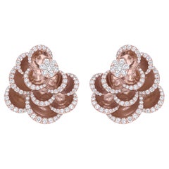 Natural 2.10 Carat SI/H Round Diamond Flower Design Earrings 18 Karat Rose Gold
