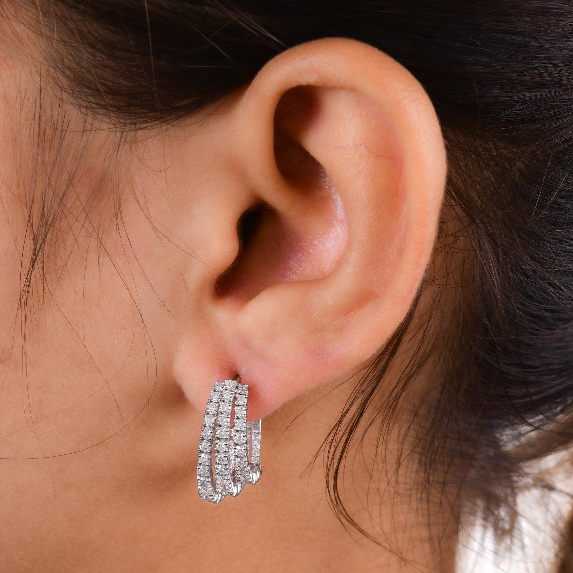 Round Cut Natural 2.11 Carat Round Diamond Hoop Earrings 14 Karat White Gold Jewelry For Sale