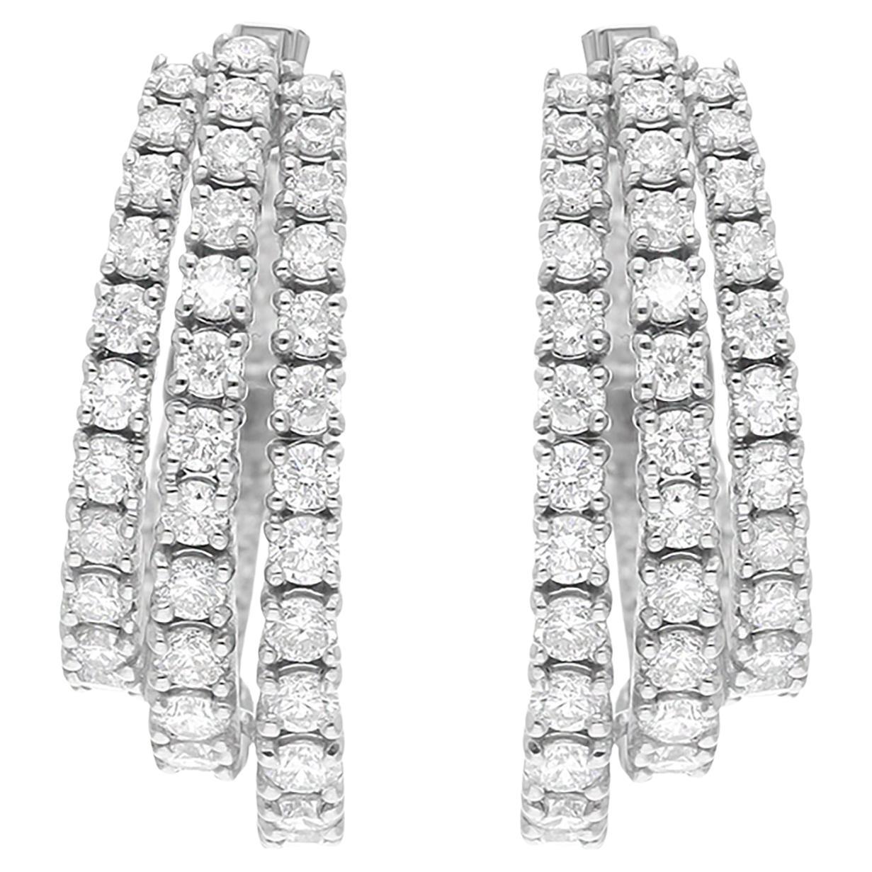 Natural 2.11 Carat Round Diamond Hoop Earrings 14 Karat White Gold Jewelry