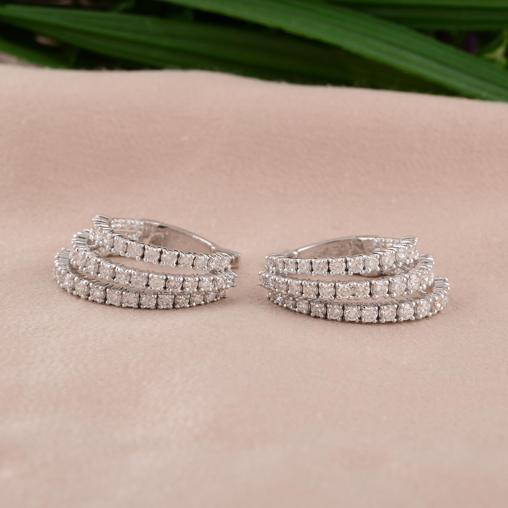 Round Cut Natural 2.11 Carat Round Diamond Hoop Earrings 18 Karat White Gold Jewelry For Sale