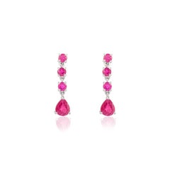 Boucles d'oreilles pendantes de mariage en or blanc massif 14k avec rubis naturel de 2,11 carats