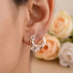 Natural 2.11 Ct SI/H Diamond Vine C Hoop Earrings 18 Karat Rose Gold