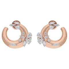 Natural 2.11 Ct SI/H Diamond Vine C Hoop Earrings 18 Karat Rose Gold
