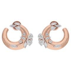 Natural 2.11 Ct SI/H Diamond Vine C Hoop Earrings 18 Karat Rose Gold