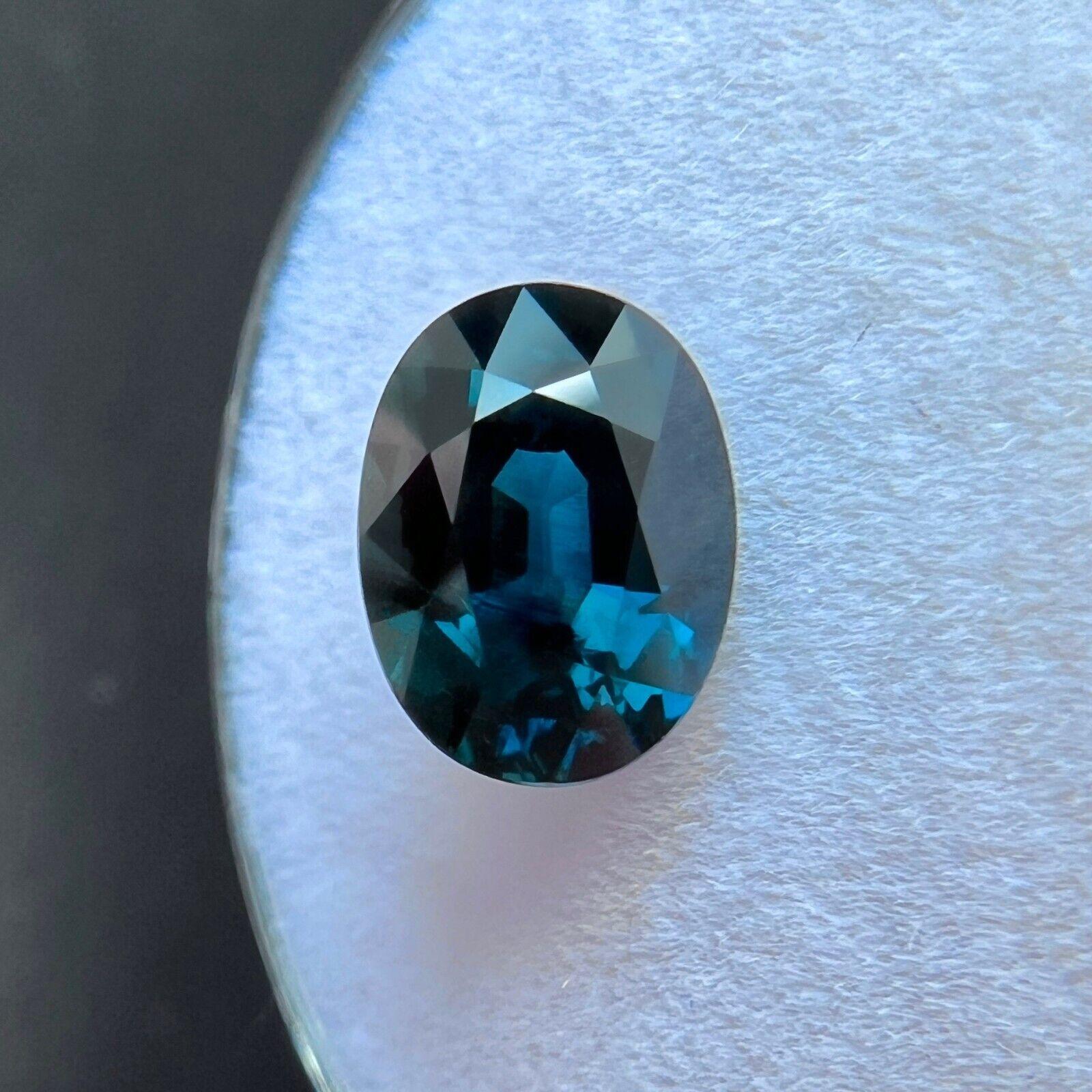 Women's or Men's Natural 2.14Ct Deep Green Blue Sapphire  Oval Cut Loose Gemstone 8.5X6.2Mm For Sale
