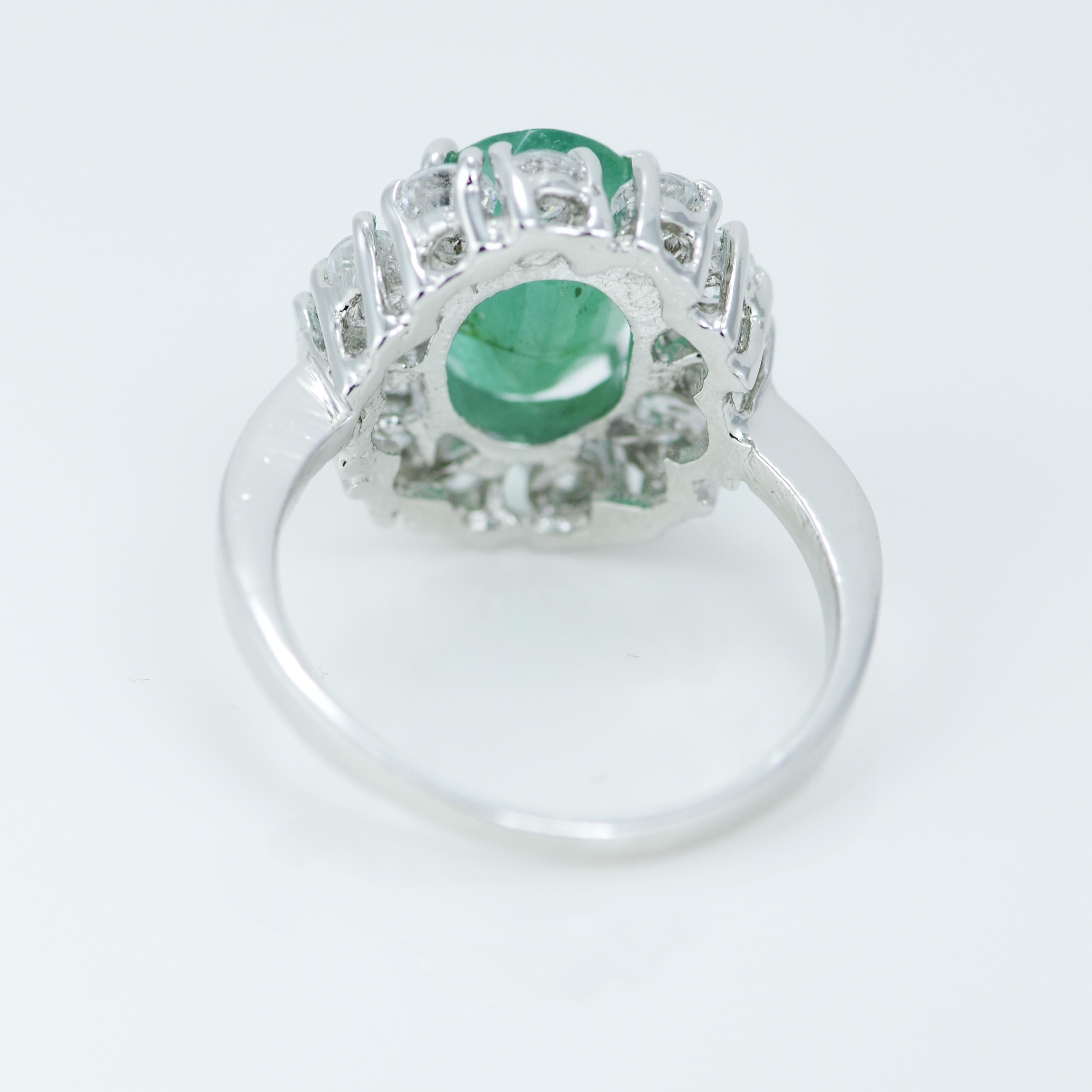 Women's Natural 2.15 Carat Emerald Halo Ring For Sale