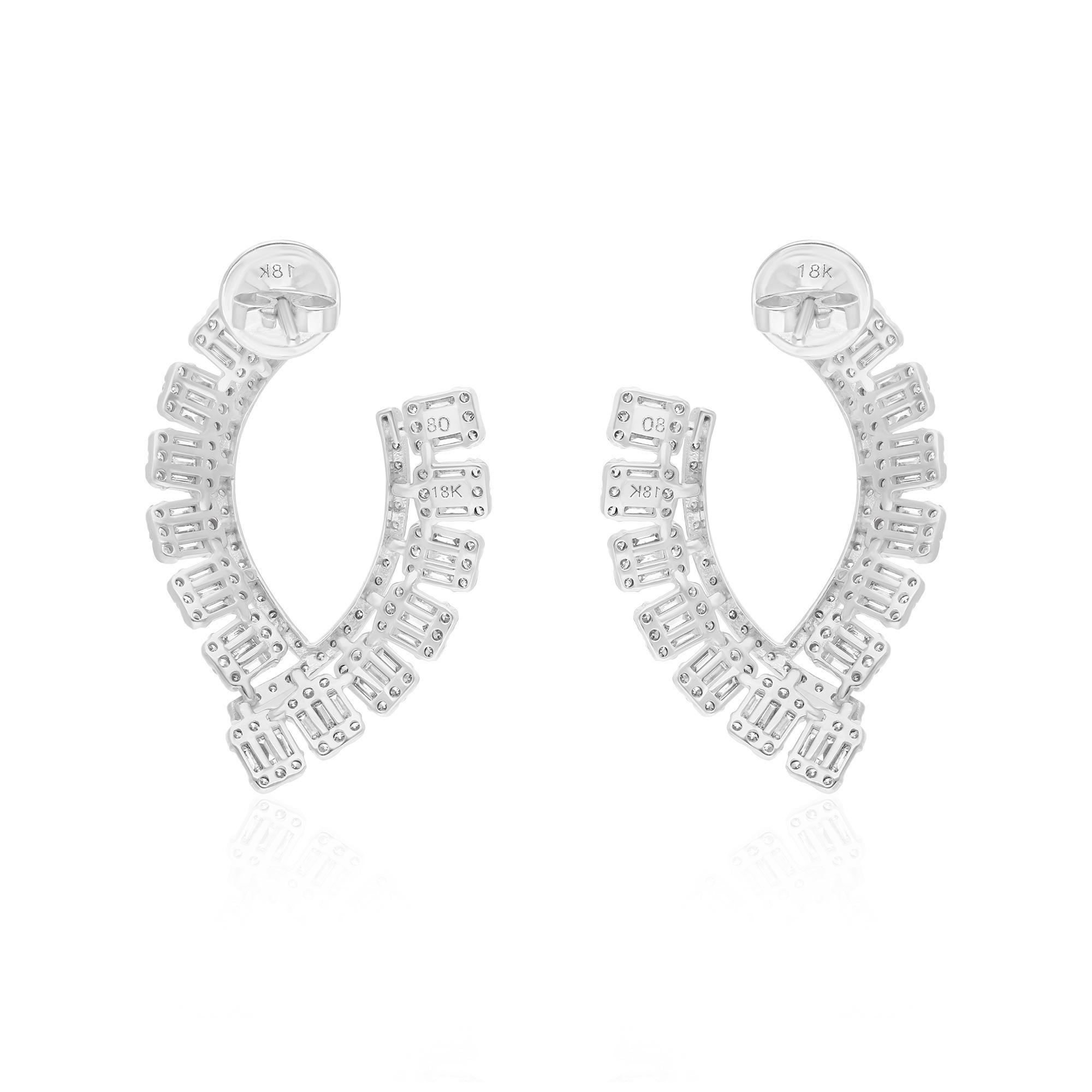 Baguette Cut Natural 2.15 Carat SI/H Baguette Diamond Earrings 18 Karat White Gold Jewelry For Sale