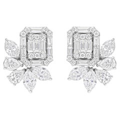 Pendientes de diamantes baguette SI/H naturales de 2,15 quilates Joyas de oro blanco de 18 quilates