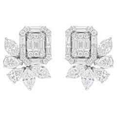 Natural 2.15 Carat SI/H Baguette Diamond Earrings 18 Karat White Gold Jewelry