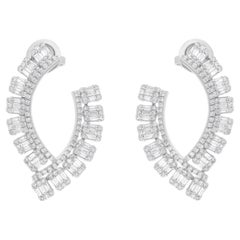 Natural 2.15 Carat SI/H Baguette Diamond Earrings 18 Karat White Gold Jewelry