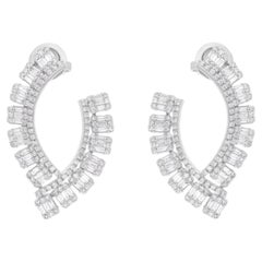 Natural 2.15 Carat SI/H Baguette Diamond Earrings 18 Karat White Gold Jewelry